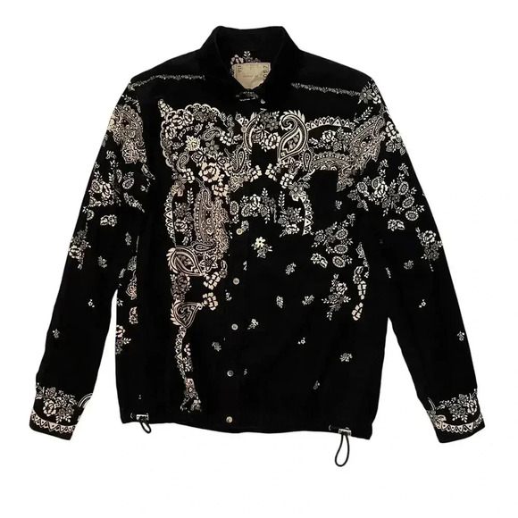 SACAI Men's Paisley Floral Detail Shirt - Black + White - Size 3 Large - Picture 3 of 7